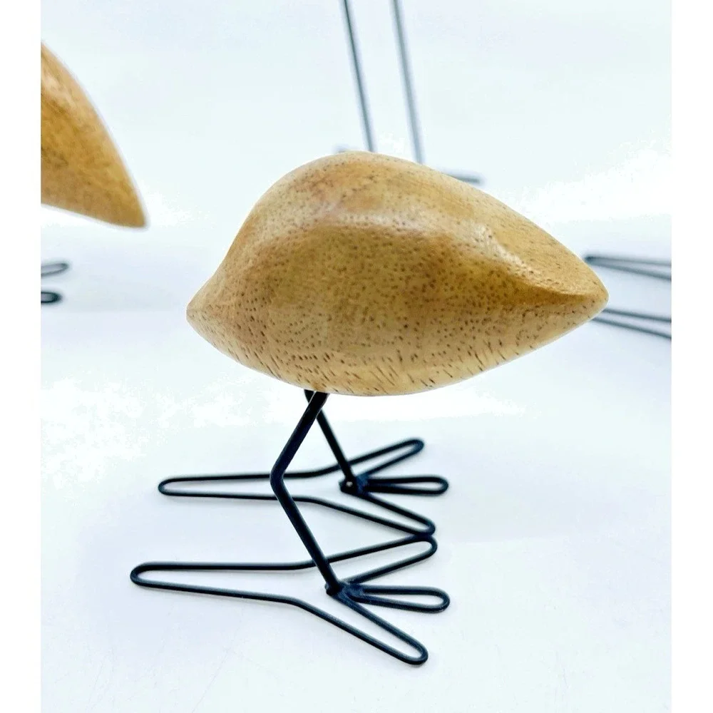 4 Wood Bird Figures FISKELAGE Ikea Minimalist Modern/ Metal Legs MCM